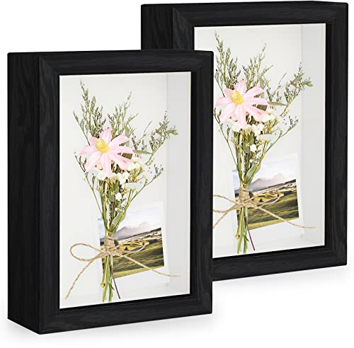 Anhow 3D Cadre Boîte 10x15 cm (4x6 Pouce), 2pcs Cadres Photo avec Plaque Acrylique Transparente Incassable pour Fleurs, Souvenirs, Diamond Painting - 3cm Profondeur/ Noir