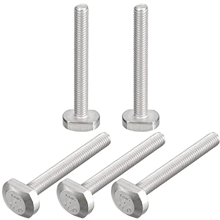 sourcing map T-Nut-Schrauben, 5 Stück M6 x 50 mm T-Nut-Drop-In-Bolzen Gleitbolzen 304 Edelstahl T-Form Schrauben für T-Schiene
