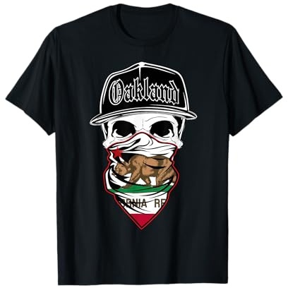Oakland California Biker Skull Bandana T-Shirt schwarz weiß T-Shirt