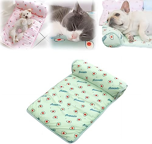 Kühlbett für Katzen/Hunde, Sommer-Haustier-Kühlmatte aus Eisseide mit Kissen, waschbare Kühlmatte aus Eisseide, Kühldecke für Haustiere, kühle Unterlage für Hunde und Katzen (Green,L (31.5*23.6in))