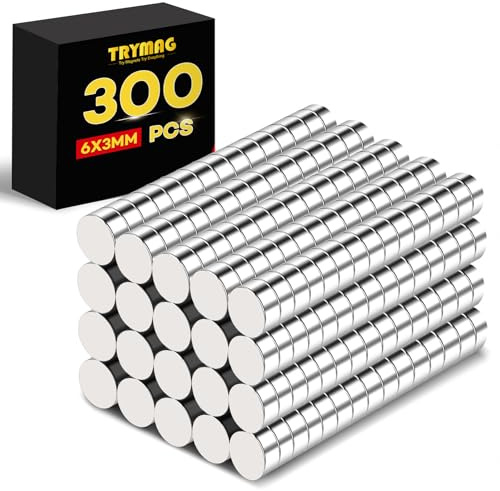 TRYMAG Small 6x3mm Refrigerator Magnets, 300Pcs Small Round Rare Earth Multi-Use Tiny Neodymium Fridge Magnets, Premium Cylinder Office Magnets for Whiteboard, Crafts, Dry Erase Board, School