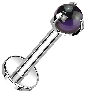 Paula & Fritz® Labret Piercing Synthetischer Stein Titan-IUM Grade 23 Kugel Set Mehrfarbig 1,2-mm Stab-Dicke Sockel Madonna Medusa Unikat Natur-Stein