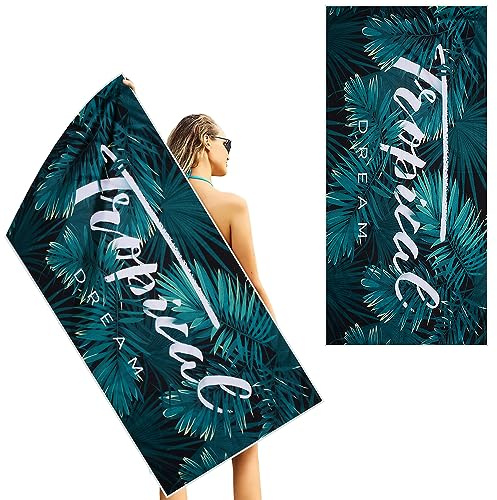 FOME Beach Towel, Super Absorbent Sandproof Microfibre Towels Large for Travel Pool Swimming Bath Camping Yoga 29 X 59 inch Double Sided Sewing Fleece