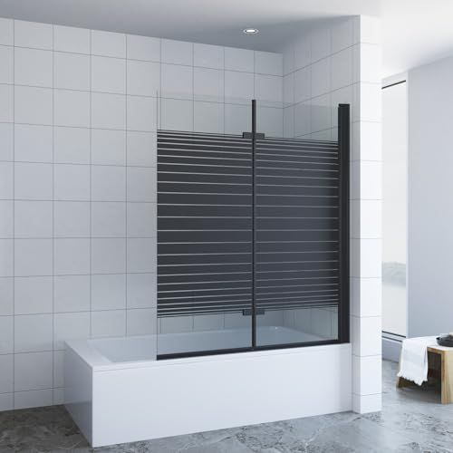 Vasca da bagno senza foratura, colore nero, 120 x 140 cm, 2 pezzi, pieghevole, divisorio per doccia, parete pieghevole per vasca da bagno, doccia, vetro di sicurezza ESG NANO