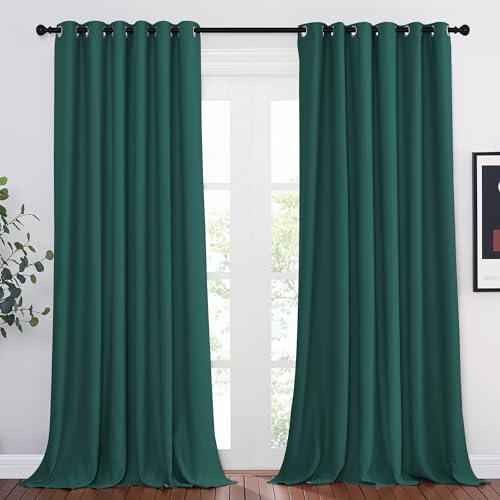 PONY DANCE Thermo Vorhang gegen Hitze Extra Breite Gardine Verdunkelung | 2er Set, H245 x B200cm, Verdunkelungsgardine, Hitzeschutz, Sichtschutz, Ösenschal, für Schlafzimmer Wohnzimmer, Dunkelgrün