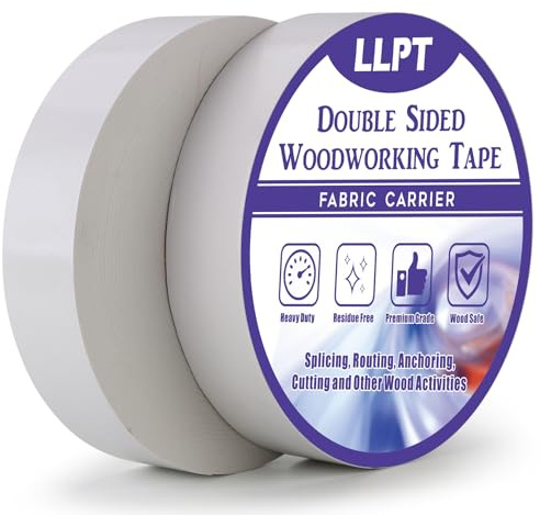 LLPT Ruban Adhésif Double Face pour Le Travail du Bois 38MM x 45,5M x 0,3MM Lot de 2 Rubans Adhésifs Double Face pour Menuisier Amovibles Sans Résidus pour Gabarit en Bois (WT15150W2)