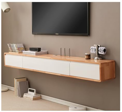 Étagère Flottante pour sous la télévision,Meuble TV Flottant,Petit Meuble TV Moderne avec 2 tiroirs,Console multimédia Murale,pour Chambre à Coucher,Salon (Couleur: Blanc-A,Taille: 120 cm)