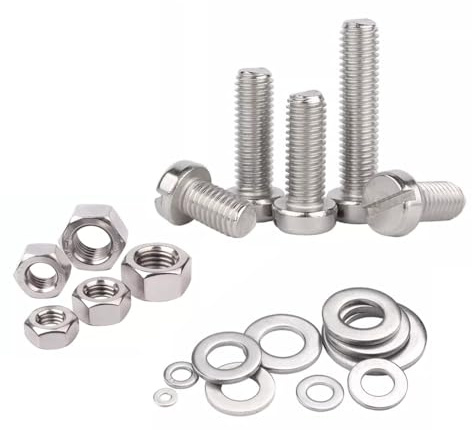 Foyoram M6 Cheese Head Machine Screws M6 Slotted Head Machine Screws Stainless Steel 5 Pieces Plain Washer 5 pcs Hex Nuts 5 pcs (M6 x 50 mm)