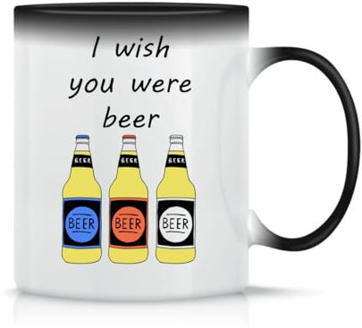 I Wish You Were Beer Coffee Tea Cup Classic Magic Ceramic White Black Pink 330 ml