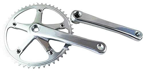 WANGBINGXING Kurbelgarnitur Feste Getriebe Bike Crankset 49T Einzelgeschwindigkeit integrierte Kurbel Set Kette Radzahnplatte Kettenrad Bike Zubehör Fahrradteile Fahrrad Kurbelgarnitur(Silver)