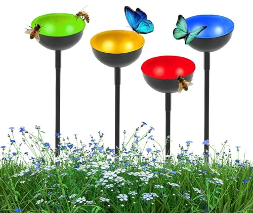 Bee Watering Station Cups | 4 Metal Bee Cups | Bee insecttes Drinking Cup | Bee Water Feeder Garden Decorations