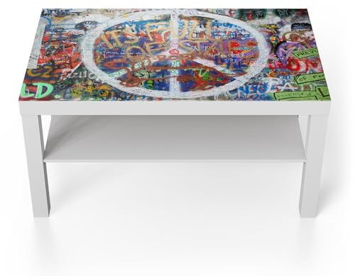 DEQORI Glastisch | weiß groß 90x50 cm | Motiv Lebendige Straßenpoesie | ausgefallener Beistelltisch aus Glas | Hochglanz Couchtisch fürs Wohnzimmer | moderner Couch Tisch mit Design