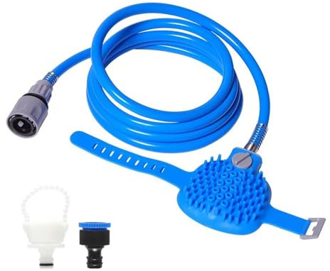 Sarini 2 in 1 Dog Shower Sprayer Portable Silicone Dog Bath Brush with Hose and Shower Attachment for Outdoor Indoor Dog Bathing