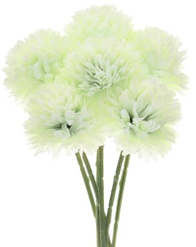 M METERXITY 6-Pack Flores de Bola de Crisantemo Artificial, Ramilletes de Hortensias de Seda de 11, Flores Falsas de Tacto Real para Hogar/Boda/Navidad/Fiesta/Jardín Oficina [Verde Otoñal]