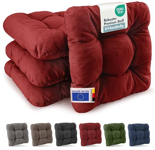 Beautissu 4er Set Premium Stuhlkissen UV-beständig robust für Balkonstühle | 40x40cm Rot 8cm dick Sitzkissen Outdoor Polster Gartenstuhl Sitzpolster Stuhl Kissen Indoor Sitzauflage HighLux SK