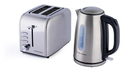 Hamilton Beach Kettle & Toaster Set, Electric Kettle, 1.7L, Toaster 2 Slice, Rise, Stainless Steel, Boil Dry Protection, Rapid Boil, 6 Browning Settings, Defrost, Reheat & Cancel, Brushed - HBRISE2B