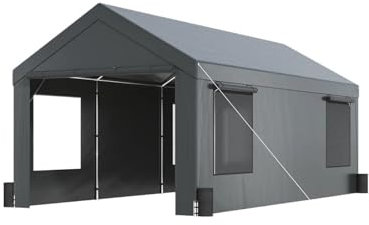VNSMM Tettoie per Auto Telo copriauto per Esterni, Resistente, Impermeabile, Resistente ai Raggi UV, per Garage e Cortile Tendone Garage(Gray (3.7 x 6 m))