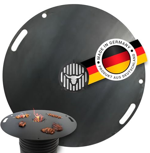 Feuerplatte Schwenkgrill 90cm INKL. Grilleinsatz – Grillplatte für Feuertonne, Feuerstelle & Feuerschale – A. Weyck Tools Plancha Grillring, Teppanyaki Platte – Hochwertiger Stahl 10mm Stärke - #940