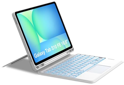 Teclado con Touchpad para Samsung Tab S10 FE 10.9 2025/S9 FE 10.9 2023 | Combo Touch Galaxy Tab S10 FE/S9 FE con Español Ñ Teclado Bluetooth con Touchpad para Galaxy Tab S10 FE/S9 FE 10.9, Blanco