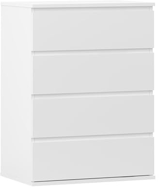 Modern Chest of Drawers, 4/5/6 Drawer Dresser Without Handles Floor Storage Drawer Cabinet Vertical Dresser Storage Organizer for Home Office (4 Drawers, White)