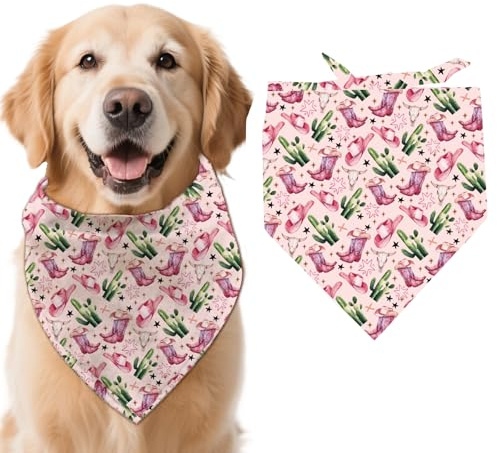arricraft Hundehalstuch Mit Cowboy Motiv 1 Stück 78x39cm (30.7x15.35 Zoll) Rosa Western Cowboystiefel Hut Dreieck Verstellbar Bequem Haustier Lätzchen Waschbar Baumwolle Schal Halstuch Für Große Hunde