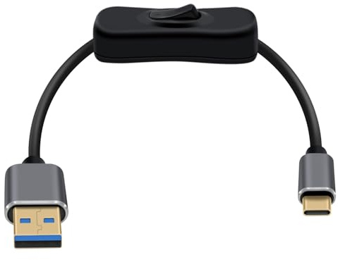 HuaLiSiJi Cable USB A 3.0 a USB C con Interruptor Cable Carga USB A Tipo C ﻿y Datos 10Gbps Interfaz Dorada, Carcasa de Aleación de Aluminio para Teléfonos Móviles, Tabletas, etc (Plata Negra, 1.5 m)