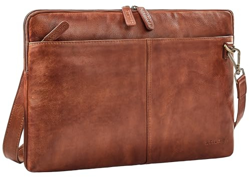 STILORD Graham Vintage Laptoptasche Leder Schwarz 15.6 Zoll Aktentasche Herren Damen Notebooktasche Echtleder Laptop Sleeve Schmale Umhängetasche mit Schultergurt