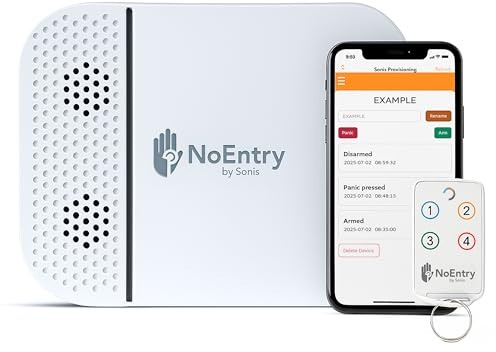 NoEntry by Sonis Wireless Home Alarm System – Patented Acoustic Intruder Detection – Alerts Before Entry – Easy Self-Install, Pet-Friendly, No Sensors – Adapts to Homes, Caravans & More