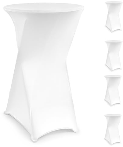 Klugholz Stretch Stehtisch Hussen 4er-Set, Hussen Stehtische Ø60-110cm weiß, Stehtischhusse mit Verstärkung im Fußbereich, bügelfrei, waschbar für Hochzeit, Party, Bistro