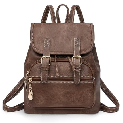 SONARIN Mini Sac à Dos Femme,Mode PU Sacs à Loisir Sacs d'École Cartable Filles,Léger Antivol Sac à Dos Dames pour Voyage Travail Collège(Café)
