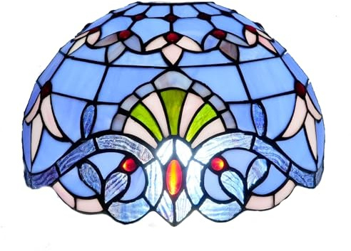 12 Inch Stained Glass Lamp Shade, Tiffany Replacement Lampshade Blue Baroque Vintage Style Deco for Ceiling Light Pendant Chandelier Floor Lamp