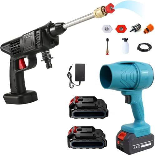 Mini Soffiatore a Batteria per Foglie con Turbocompressore e Idropulitrice a Batteria Potente, Velocità dell'Aria fino a 126 km/h, Dotato di 2 Batterie da 48V 3000 mAh