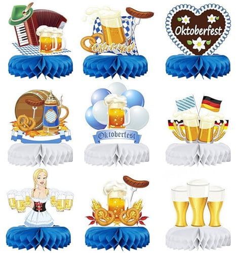 lioewhu Oktoberfest Bienenwaben Deko, 9 Stück Oktoberfest Tischdekoration, Bienenwaben Bayrische Deko, Bayerische Wabenbälle Tischdeko, Oktoberfest Accessoires für Wiesn, Biergarten, Fotohintergrund