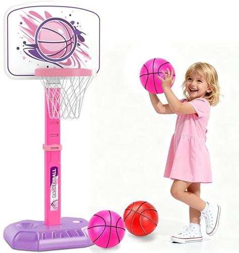 MOMOSTAR Panier Basket Enfant, Panier de Basket Exterieur Interieur avec 3 Mini Basket, Hauteur Reglable 70-140cm, Panier de Basket pour Fille Enfants 3 4 5 6 7 Ans, Jeux Exterieur pour Enfant 3 4 Ans