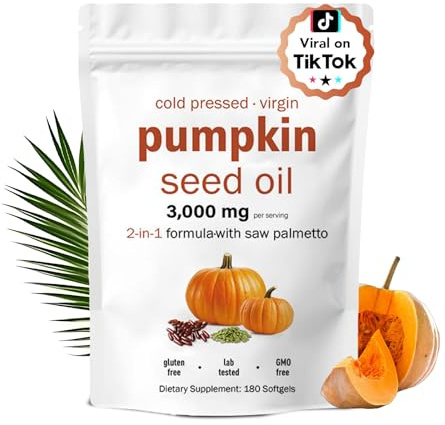 Pumpkin Seed Oil Capsules | Cold Pressed, Pure Virgin Oil, Essential Fatty Acids & Phytosterols 180 Softgels, Good for hair health | Non-GMO