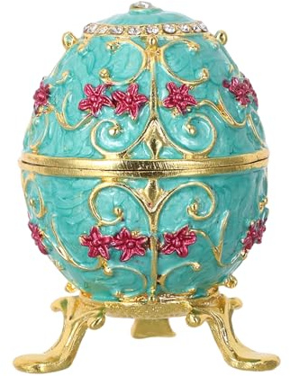 Alipis European Vintage Enamel Egg Jewelry Box with Hinged Metal Design and Rhinestone Accents Collectible Trinket Organizer for Rings Necklaces and Earrings Unique Easter and Wedding