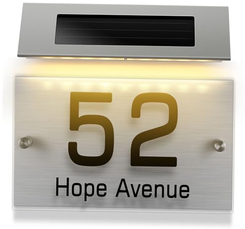 iplusmile Lampada Solare da Esterno con Numeri Civici LED Colori Pannello Acrilico Personalizzabile Luce LED per Indicazione Indirizzo Notturna Facile Installazione Risparmio Energetico per