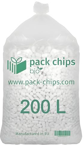 PACK CHIPS bio Verpackungschips Füllmaterial 200 L - Antistatische Polsterchips - Füllmaterial für Pakete - Verpackungsmaterial BIO - 100% Natürlich Abbaubar aus Stärke