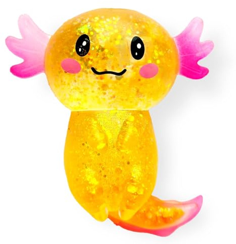 Axolotl Squishy Stress Relief Toy Glitter Fidget Toys Cute Malt Sugar Axolotl Toy Fidget Toys Adults Fidget Toy for Kids Youth Adult, Party Favors Anxiety Relief Squishy Toys(Orange)