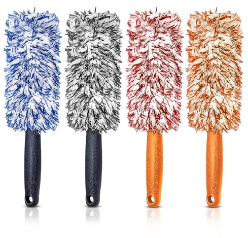 4 Pièces Brosse Jante Voiture – Microfibre Brosse Nettoyage Voiture, Convient à Tous Les Types de Jantes, Élimination Facile des Saletés (4 Couleurs)
