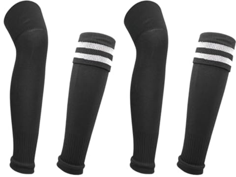 Eyleenda Big Kids Soccer Leg Sleeves 16.53inch Breathable Mesh Youth Knee Guards Elastic Polyester Leg Gaiter for Boys Girls (Black-2 Pairs)