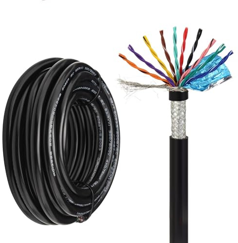 PULaif Cable blindado, Cable de par Trenzado blindado RVSP de 300 V, Varios tamaños, for Cadenas de Arrastre y automatización robótica.(100ft,0.2mm²-20C)