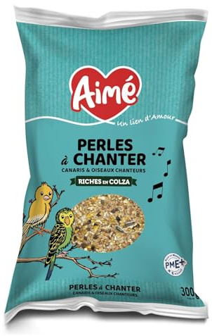 Aime - Perles à Chanter, Nourriture Oiseaux et Canaris, Nourriture pour Oiseaux Riches en Colza, Favorise Le Chant, Aliment complémentaire, Mélanger avec l'Alimentation Habituelle, 300g
