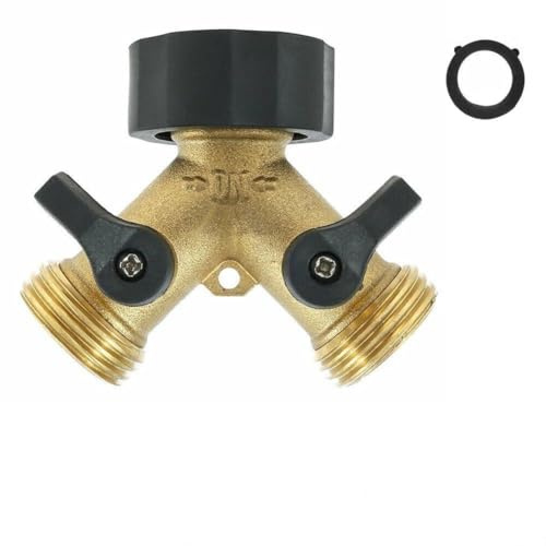 2 Outlet Brass Y Splitter for Spigot Adaptation to Two Separate Water Lines Washing Machine or Irrigation Use
