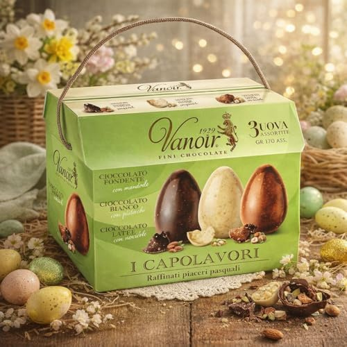 Tris Uova di Pasqua Assortite 170g Cioccolato Fondente con Mandorle Bianco con Pistacchi e Latte con Nocciole Idea Regalo Elegante Pasqua 2026