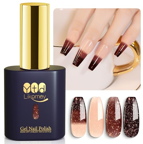 YTD Likomey Semi permanent nagellack nagellack färgförändring gel, tre färger 15 ml paljetter temperaturförändring UV-manikyr karamell-rosa vinröd WB625