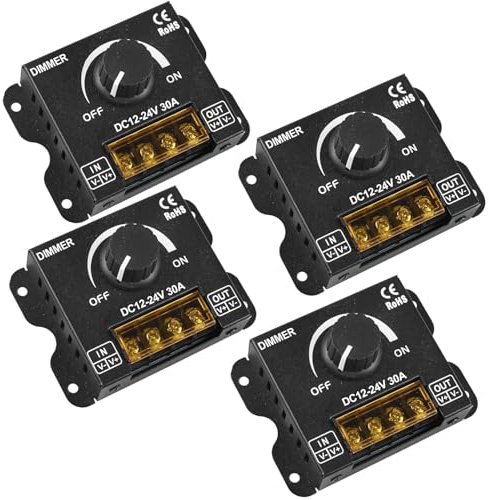4 reguladores LED CC 12 V 24 V para tiras LED, 30 A 12 V, regulador de intensidad PWM, botón de atenuación, interruptor de atenuación, control para ajustar el brillo, regulador de brillo para banda de