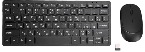 Vvikizy Russisches Tastatur-Maus-Set, 78 Tasten, Schlankes 2,4-GHz-Funk-Tastatur- und Maus-Set mit Spritzwassergeschütztem Design und Ergonomischer Neigung, für PC und Laptop