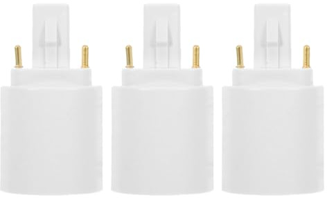 Adaptateur de Douille G24d vers E27 Lot de 3 à 2 Broches | Blanc, Compatible Ampoules Led, Usage Bureau et Magasin, Finition Cuivre Nickelé et Pbt Ignifuge
