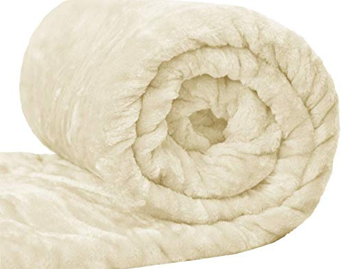 Amber Linen New Cream Faux Fur Throws Fleece Blanket Mink Sofa Bed Luxury Soft Warm (King 200CM X 240CM)